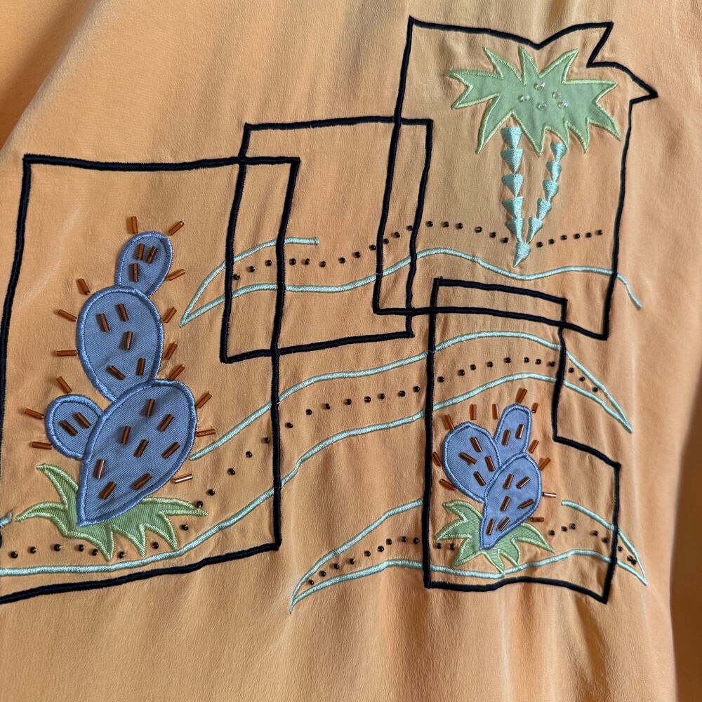 90s Vintage BLUE ICE Silk Western Embroidered Beaded Short Sleeve blouse Size 12 - Picture 6 of 6